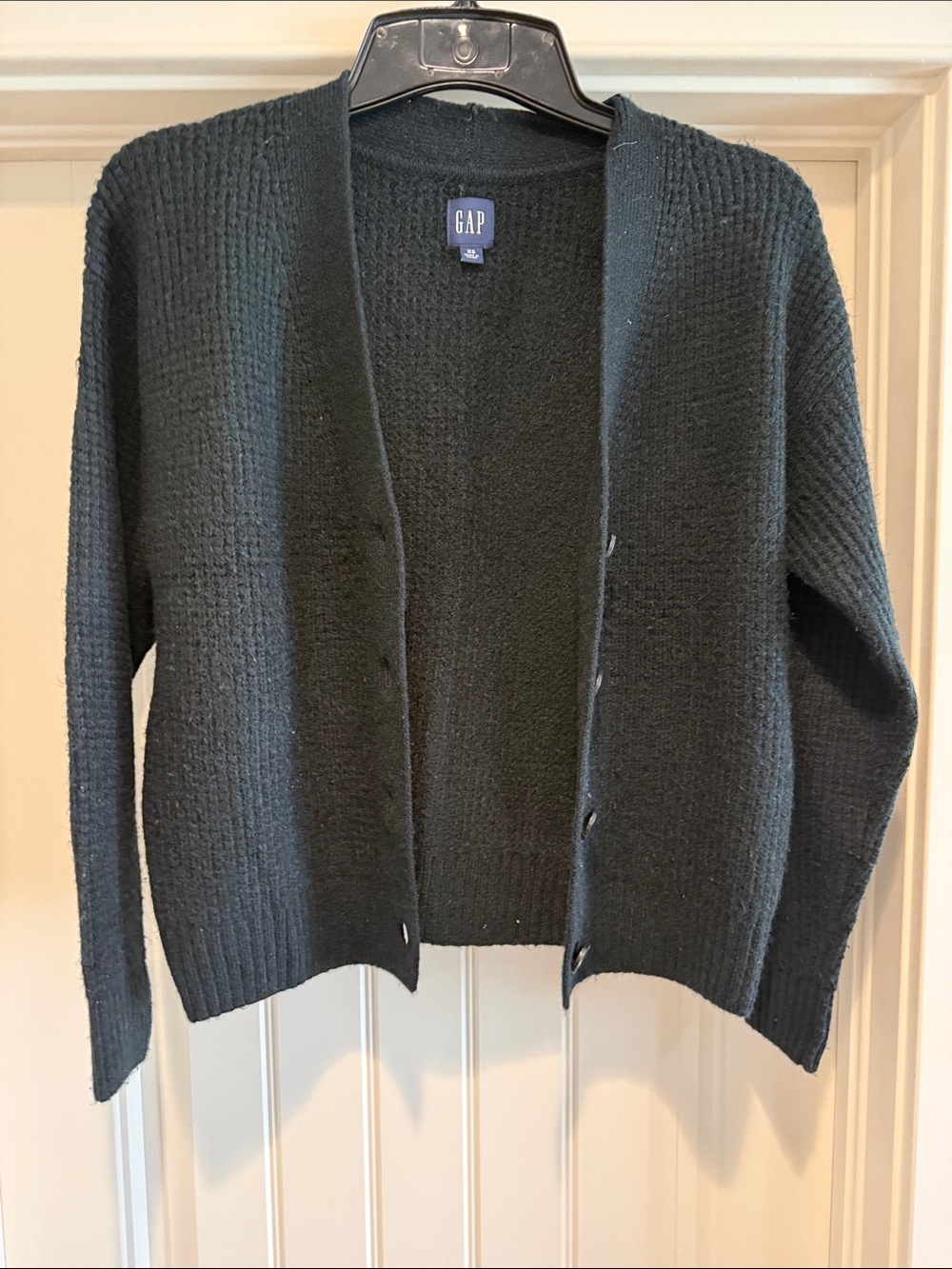 GAP Women's Dark Black Ribbed Open Cardigan